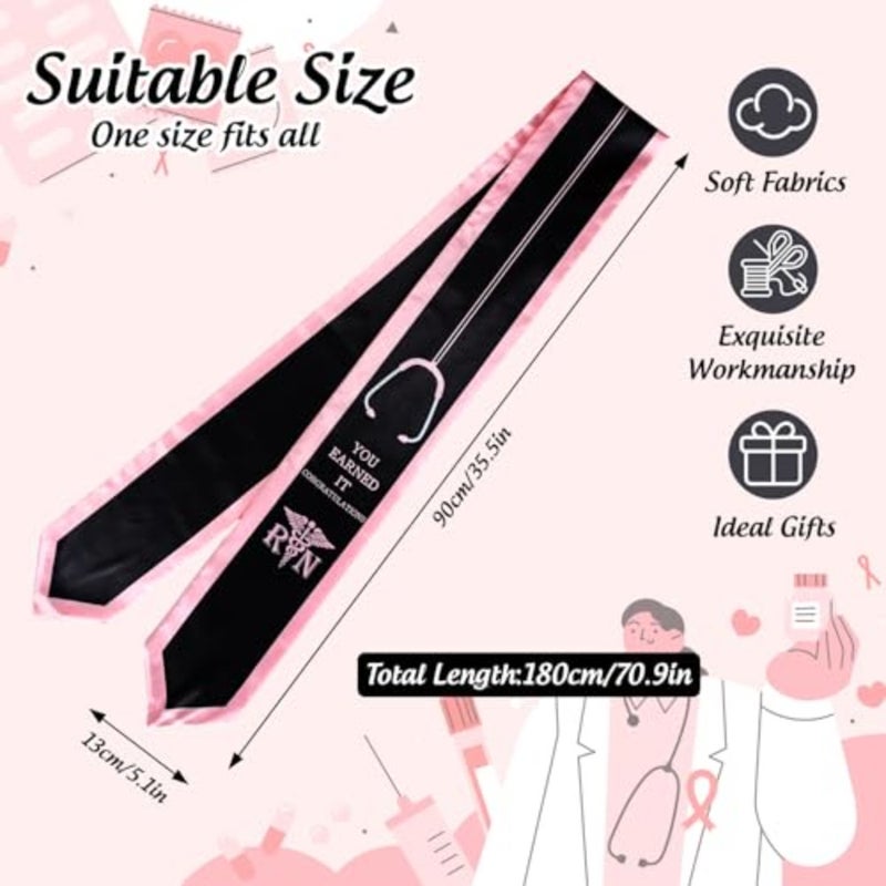 Nurse Graduation Sash Pink Black Nursing Sash Scarf Graduation Decorative Long Stole for Graduates Nurse Day Congrats Grad Celebration Party Decor Gift Supplies, 5.1 x 70.9 Inch - Image 2