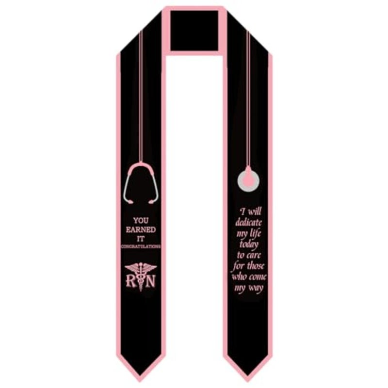 Nurse Graduation Sash Pink Black Nursing Sash Scarf Graduation Decorative Long Stole for Graduates Nurse Day Congrats Grad Celebration Party Decor Gift Supplies, 5.1 x 70.9 Inch - Image 1