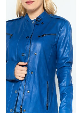 EMPORIO ARMANI Women Plain Motorcycle Jacket, Blue  - Image 3