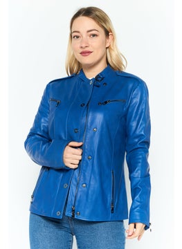 EMPORIO ARMANI Women Plain Motorcycle Jacket, Blue  - Image 1