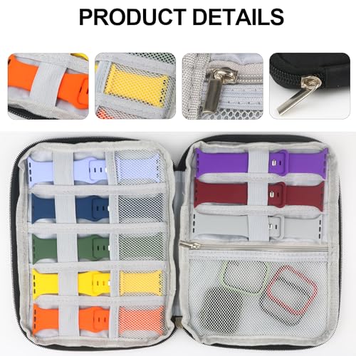 Tiorecime Watch Bands Carrying Case for Watch Bands, Travel Watch Bands Holder Organizer, Portable Watch Straps Storage Bag Fit for Most Sizes of Watch Straps and Accessories, Black - Image 2