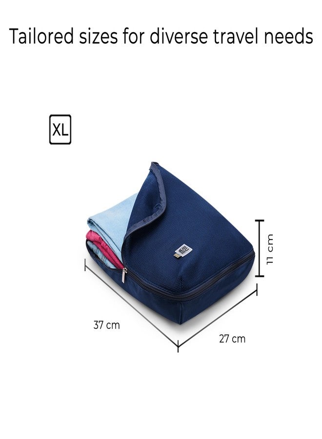 EUME Set of 4 Storage Pods - Travel Organiser Pouch| Durable Fits Into Pocket Cloth Organizer for Storage | Toiletry Bag for Men & Women | Spacious Organiser Bags for Clothes | (4XL) Navy Blue - Image 5