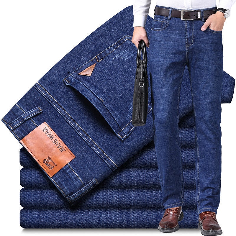 2025 New Mens Jeans Spring and Autumn Loose Straight Trousers Youth Popular Casual Stretch Boys Pants 008-1#Blue 