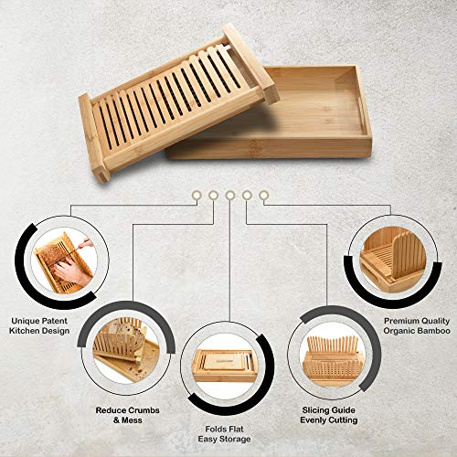 Kitchen Seven Bamboo Bread Slicer with Crumb Tray Bamboo Bread Cutter for Homemade Bread, Loaf Cakes, Bagels Slicer, 3 Slice Sizes, Adjustable, Compact, Foldable - Image 5