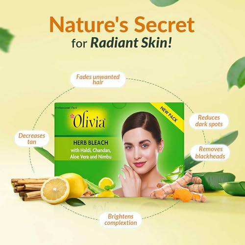 Olivia Herb Bleach for Sensitive Skin 270g | With Haldi, Chandan, Aloe Vera & Lemon | Removes Tan & Fades Facial Hair | Enhances Skin Tone | Soothes & Hydrates | For Women & Men - Image 2
