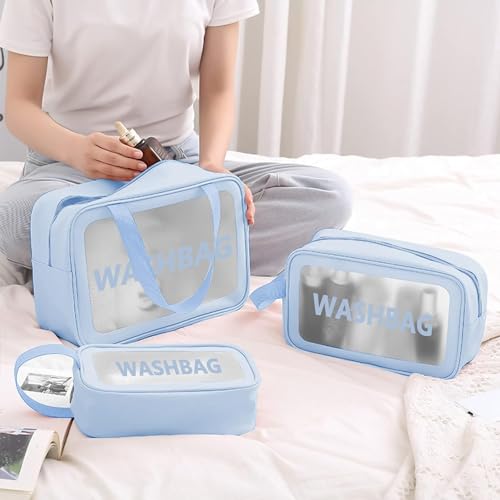 RIXTEC PVC Makeup Bag Travel Toiletries Organizer Cosmetic Bags Wash Bag Pouch for Travel Kit Toiletry Bag Portable Organizer Case Carry Pouch for Women Bathroom Set of 3 (Multi-Colors) - Image 4