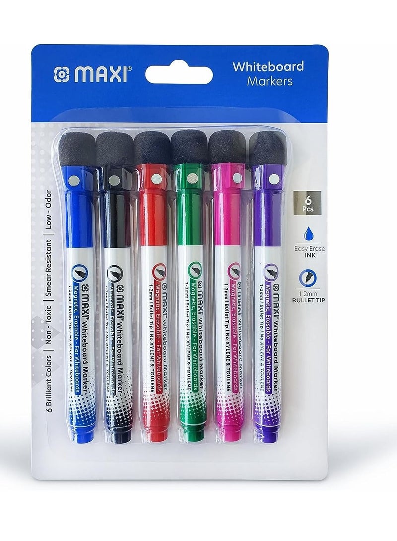 Maxi Slim Magnetic Whiteboard Marker With Eraser 1-2mm 6pc Blue,Black,Red,Green,Pink And Purple.Magnetic Color Pens For Whiteboard. Or Home Office And School - Image 1