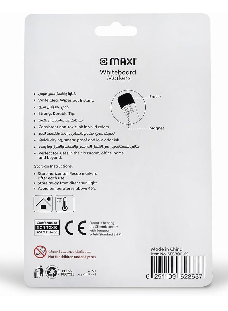 Maxi Slim Magnetic Whiteboard Marker With Eraser 1-2mm 6pc Blue,Black,Red,Green,Pink And Purple.Magnetic Color Pens For Whiteboard. Or Home Office And School - Image 4
