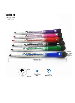 Maxi Maxi Slim Magnetic Whiteboard Marker With Eraser 1-2mm 6pc Blue,Black,Red,Green,Pink And Purple.Magnetic Color Pens For Whiteboard. Or Home Office And School  - Image 2