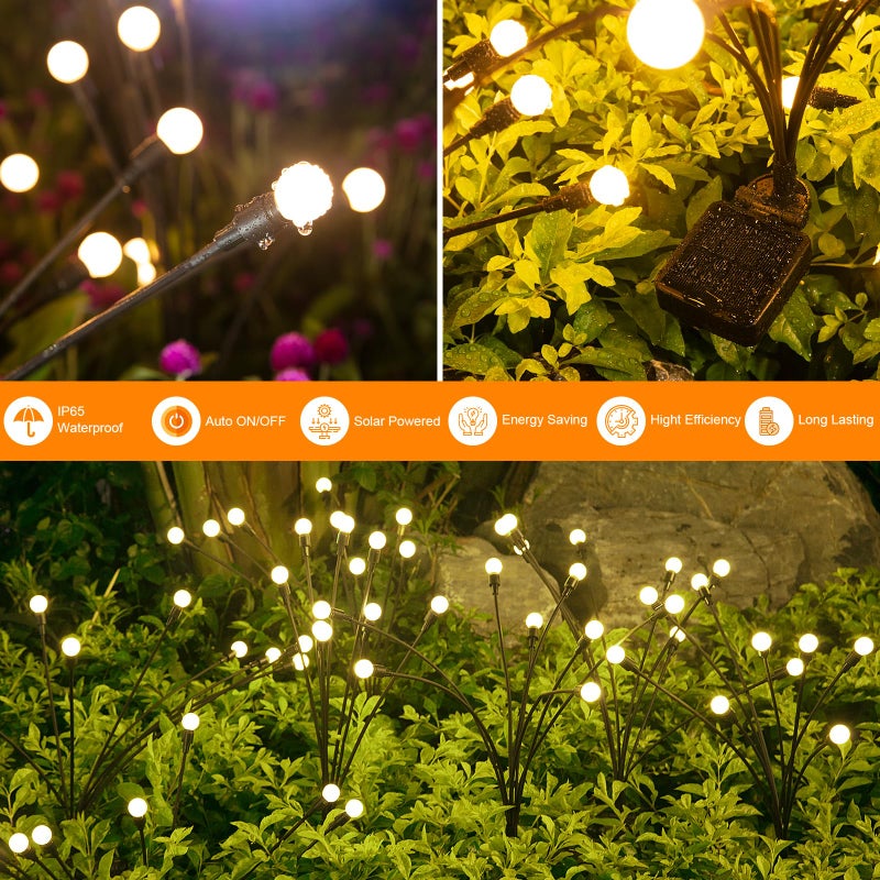 ASMAD Solar Lights Outdoor(2 Pack-16 LEDs), Solar Garden Lights, Outdoor Decorations, Firefly Light for Patio Decor, Big Bulb, Unique Gifts for Women, Gifts for Grandma - Image 4