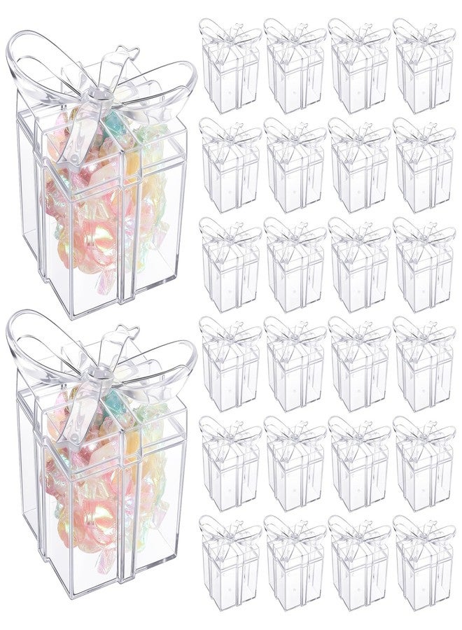 Potchen 24 Pack Clear Gift Boxes with Bow 2 x 2 x 2.3 Inch Clear Favor Boxes Plastic Small Candy Treat Goodie Containers for Wedding Christmas Baby Shower Birthday Party Decoration Supplies - Image 1