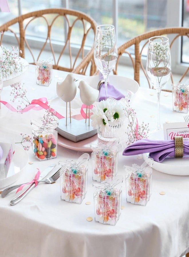 Potchen 24 Pack Clear Gift Boxes with Bow 2 x 2 x 2.3 Inch Clear Favor Boxes Plastic Small Candy Treat Goodie Containers for Wedding Christmas Baby Shower Birthday Party Decoration Supplies - Image 5