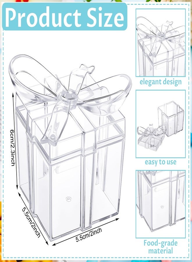 Potchen 24 Pack Clear Gift Boxes with Bow 2 x 2 x 2.3 Inch Clear Favor Boxes Plastic Small Candy Treat Goodie Containers for Wedding Christmas Baby Shower Birthday Party Decoration Supplies - Image 2