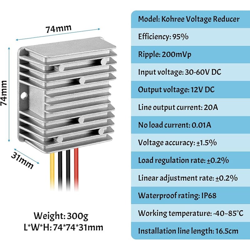 Kohree DC/DC Converter Regulator Reducer 48V Step Down to DC 12V 20A 240W Waterproof Power Supply Transformer Volt Module - Image 3