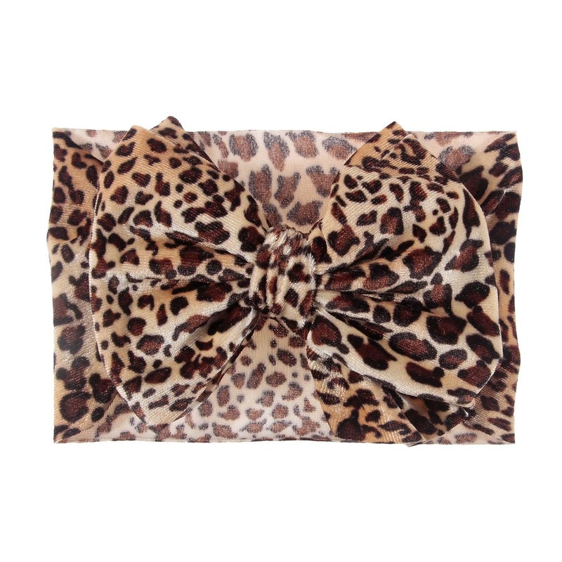Nishine 5PCS Baby Girls Soft Wide Leopard Hair Turban Head Wraps Kids Stretchy Knotted Bows Headband for Children Hair Accessories Infant Headwraps - Image 3