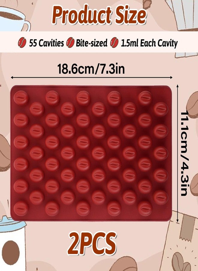 EupHHonycs 2 Count Mini Coffee Bean Molds 55 Cavity Coffees Beans Silicone Molds, 55 Cavity Mini Coffee Beans Chocolate Sugar Candy Mold, Coffees Bean Shaped Candy Mold for Cake Decoration Bakeware Mould, Red - Image 2