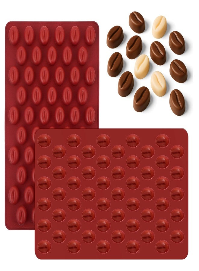 EupHHonycs 2 Count Mini Coffee Bean Molds 55 Cavity Coffees Beans Silicone Molds, 55 Cavity Mini Coffee Beans Chocolate Sugar Candy Mold, Coffees Bean Shaped Candy Mold for Cake Decoration Bakeware Mould, Red - Image 1