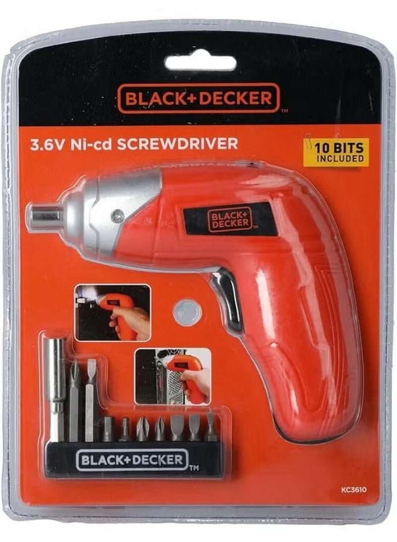 BLACK+DECKER 3.6V Li-Ion Cordless Power Screwdriver Kit With 10 Pieces Bitset Orange Black - Image 1