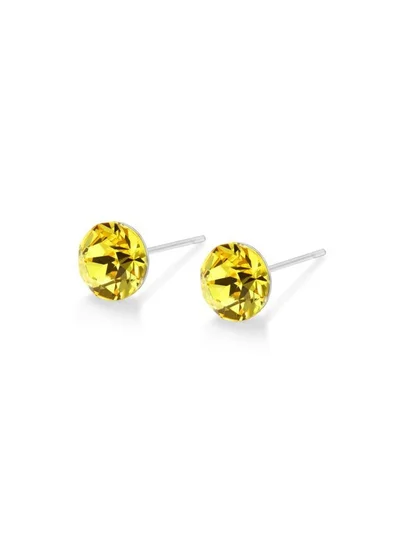 Seona Seona Aurora Austrian Crystal 6mm Stud Earrings for Women Hypoallergenic, Stainless Steel Stud Crystal Earrings, Comfortable for Sensitive Ears Premium Materials Tarnish-Free Earings, Small Stud Earrings - Light Topaz