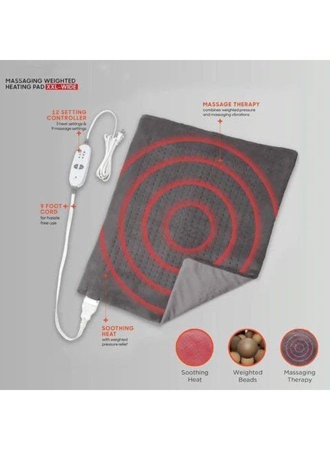 Weighted Electric Heating Pad with 9 Relaxation Settings - Guided Heat Therapy for Muscle Aches & Tension - Deep Pressure Support for Back, Neck & Shoulders - Soft Washable Cover - Gray - Image 4