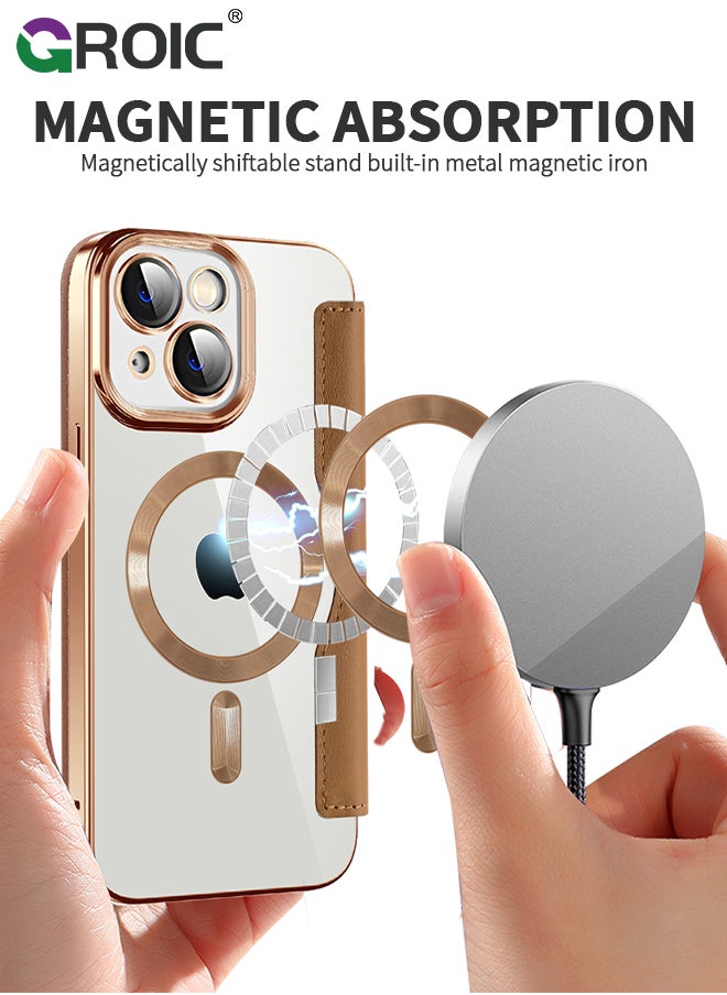 GROIC - For iPhone 15 Plus 6.7 Inch Phone Caes Wallet Case, PU Leather Folio Wallet Magnetic Protective Case with Card Holder Viewing Kickstand, Shockproof Transparent Backboard Cover Compatible for Magsafe - Image 1
