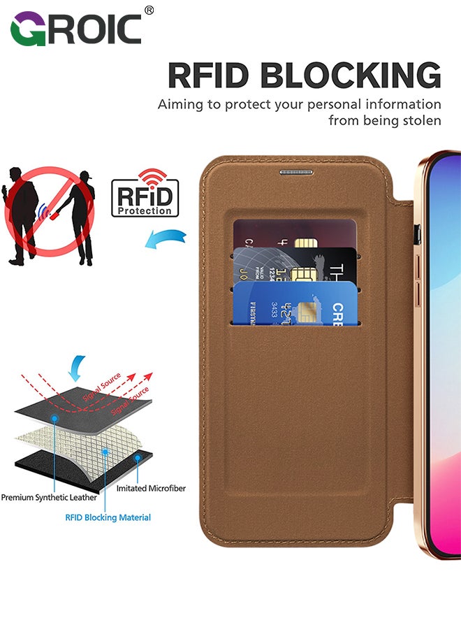 GROIC - For iPhone 15 Plus 6.7 Inch Phone Caes Wallet Case, PU Leather Folio Wallet Magnetic Protective Case with Card Holder Viewing Kickstand, Shockproof Transparent Backboard Cover Compatible for Magsafe - Image 1