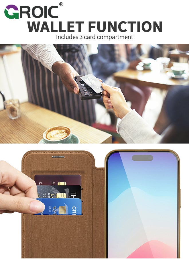 GROIC - For iPhone 15 Plus 6.7 Inch Phone Caes Wallet Case, PU Leather Folio Wallet Magnetic Protective Case with Card Holder Viewing Kickstand, Shockproof Transparent Backboard Cover Compatible for Magsafe - Image 1