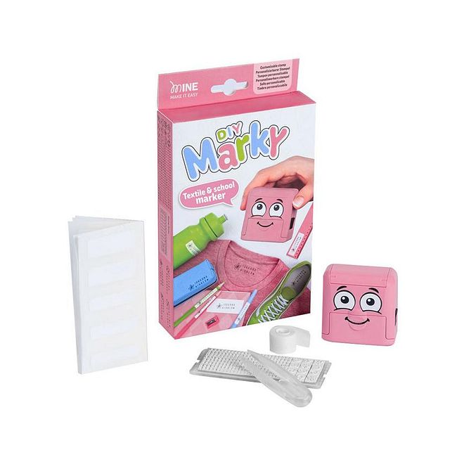 Mine Stamp ختم ميني ماركي DIY للخ textiles وختم أسماء المدارس، حبر مختبر جلدياً، مع مجموعة حروف، إنتاج محايد لثاني أكسيد الكربون، 3 سنوات فما فوق، وردي - 24 قطعة - Image 1