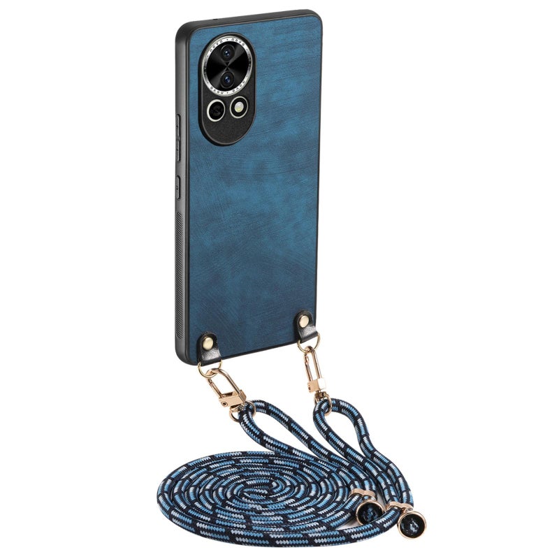HuHa Protective Cover For Huawei nova 12 Vintage Leather PC Back Cover Phone Case with Crossbody Strap(Blue) - Image 1