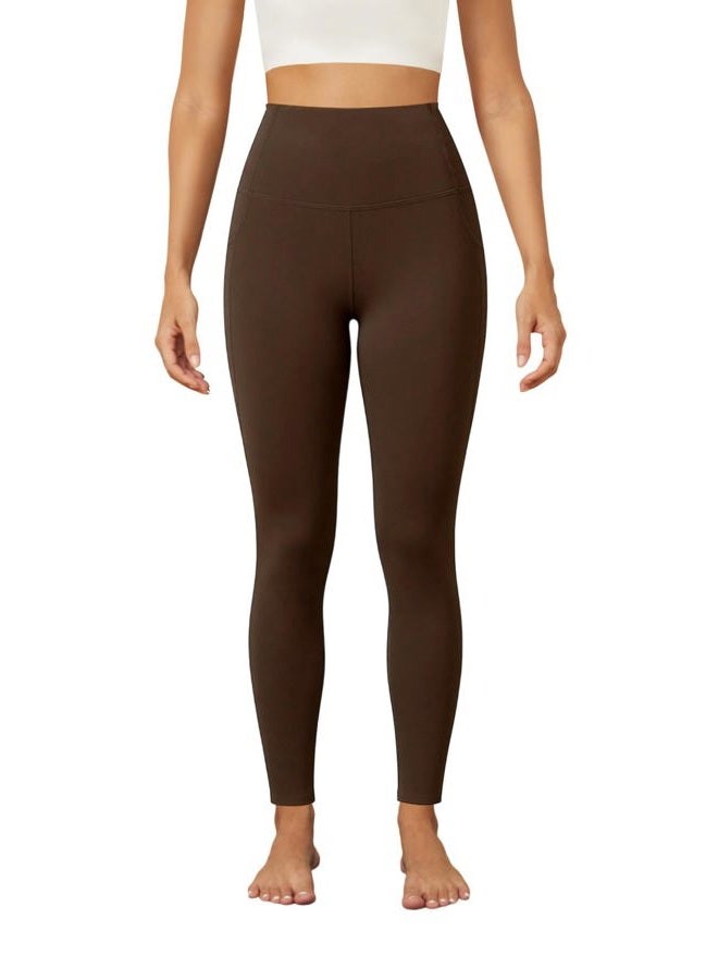 DLOODA Yoga Leggings for Women with Pockets High Waisted Tummy Control Yoga Pants Soft Buttery Workout Leggings Gym, Brown, L - Image 3