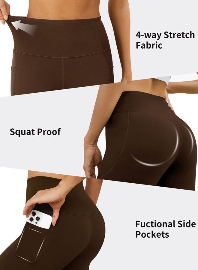 DLOODA Yoga Leggings for Women with Pockets High Waisted Tummy Control Yoga Pants Soft Buttery Workout Leggings Gym, Brown, L - Image 4