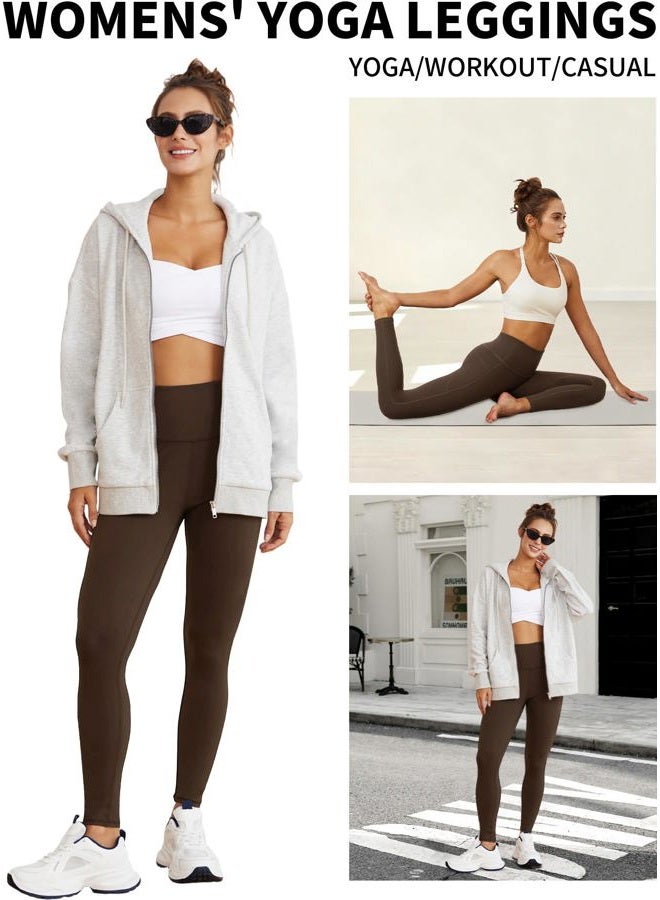 DLOODA Yoga Leggings for Women with Pockets High Waisted Tummy Control Yoga Pants Soft Buttery Workout Leggings Gym, Brown, L - Image 5
