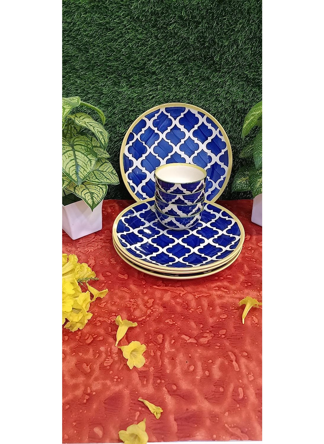Caffeine Caffeine Ceramic Handmade Blue Umrao Combo Dinner (Set of 8)  - Image 1