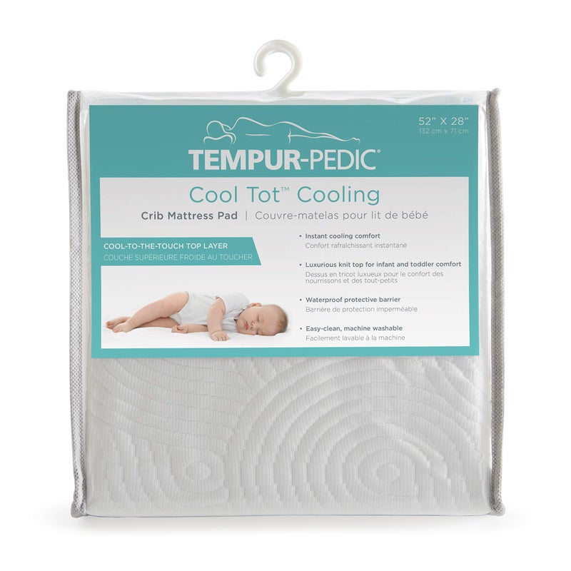 Tempur-Pedic Cool Tot Cooling Fitted Waterproof Infant and Baby Crib Mattress Protector Pad & Toddler Bed Cover, Comfortable and Luxurious Topper, Machine Washable and Dryer Friendly, 52” x 28”- White - Image 1