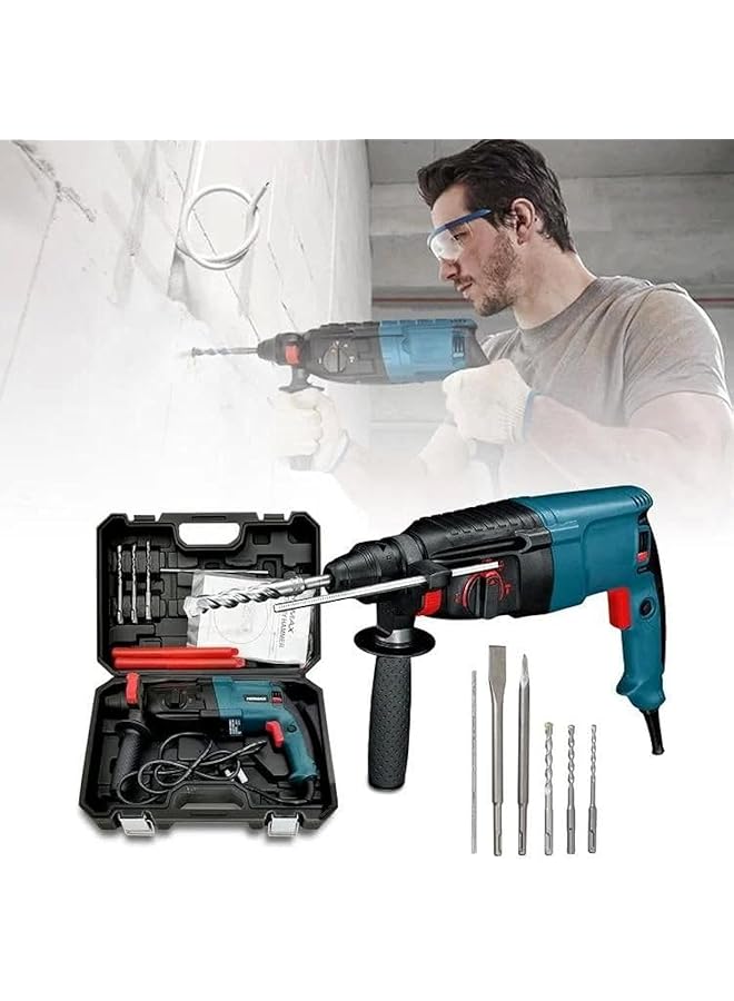 Rotary Hammer Drill 800W With 5 Pcs Drill Bit And Chisels 28Mm 1300 Rpm Heavy Duty Drilling Machine Model 2603