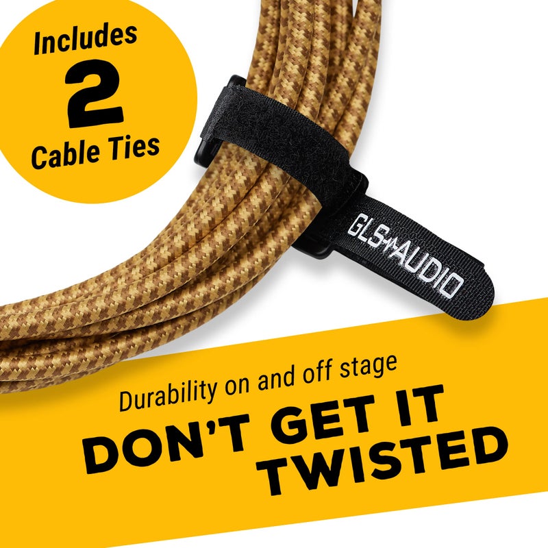 GLS Audio Instrument Cable - Amp Cord for Bass & Electric Guitar - Straight to Right Angle 1/4 Inch Instrument Cable - Brown/Yellow Braided Tweed, 20ft - Image 4