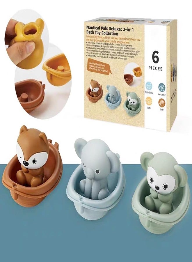 Auvitaya Baby Bath Toy Stackable Infant Bathtub Toys Stacking Floating Boat Train with Animal Finger Puppets Bath Toy Silicone Hand Puppet Educational Beach Toys for Babies Toddlers Party Favors - Image 2