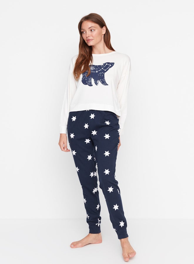 trendyol Multicolor 100% Cotton Star Pattern T-shirt-Jogger Knitted Pajamas Set THMAW21PT0241  - Image 2