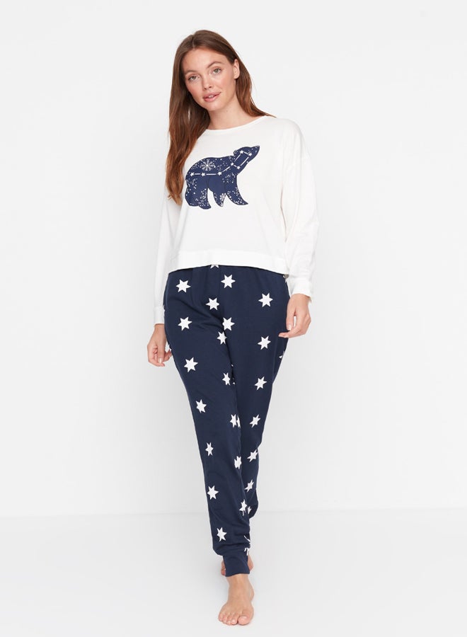 trendyol Multicolor 100% Cotton Star Pattern T-shirt-Jogger Knitted Pajamas Set THMAW21PT0241  - Image 4