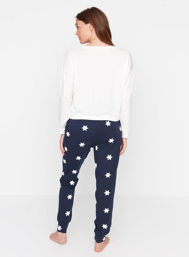 trendyol Multicolor 100% Cotton Star Pattern T-shirt-Jogger Knitted Pajamas Set THMAW21PT0241  - Image 5
