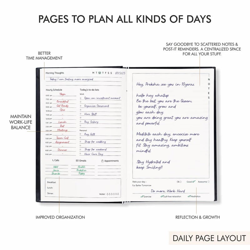 CHAARPAI Undated Daily Planner and Organizer, A5 Size Hard Cover Undated Planner, Goal Setting Pages, Weekly Overview 100 GSM Paper (Boss Lady) - Image 5