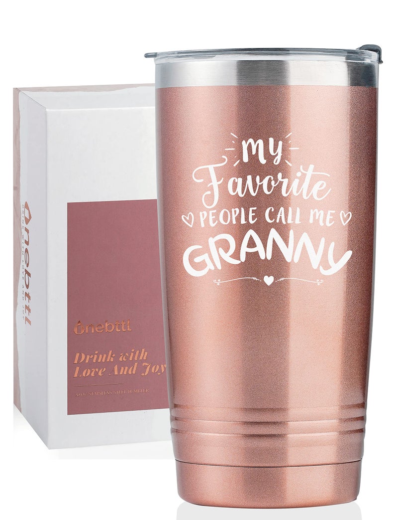Onebttl Granny Christmas Gifts Insulated Stainless Steel Wine Tumbler with Lid For Nana Mimi Gigi Grammy Nanny on Birthday Mothers Day gifts Rose Gold 20 oz My favorite people call me Granny 