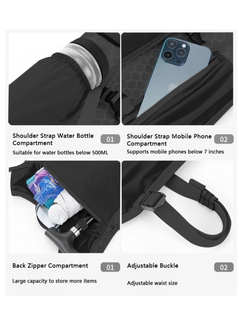 والالا سترة ترطيب للجري قابلة للتنفس، حقائب ظهر خفيفة الوزن عاكسة للجري مع زجاجة مياه ناعمة سعة 500 مل، سترة ترطيب قابلة للتعديل لسباق الماراثون والجري وركوب الدراجات والمشي لمسافات طويلة والتسلق - Image 2