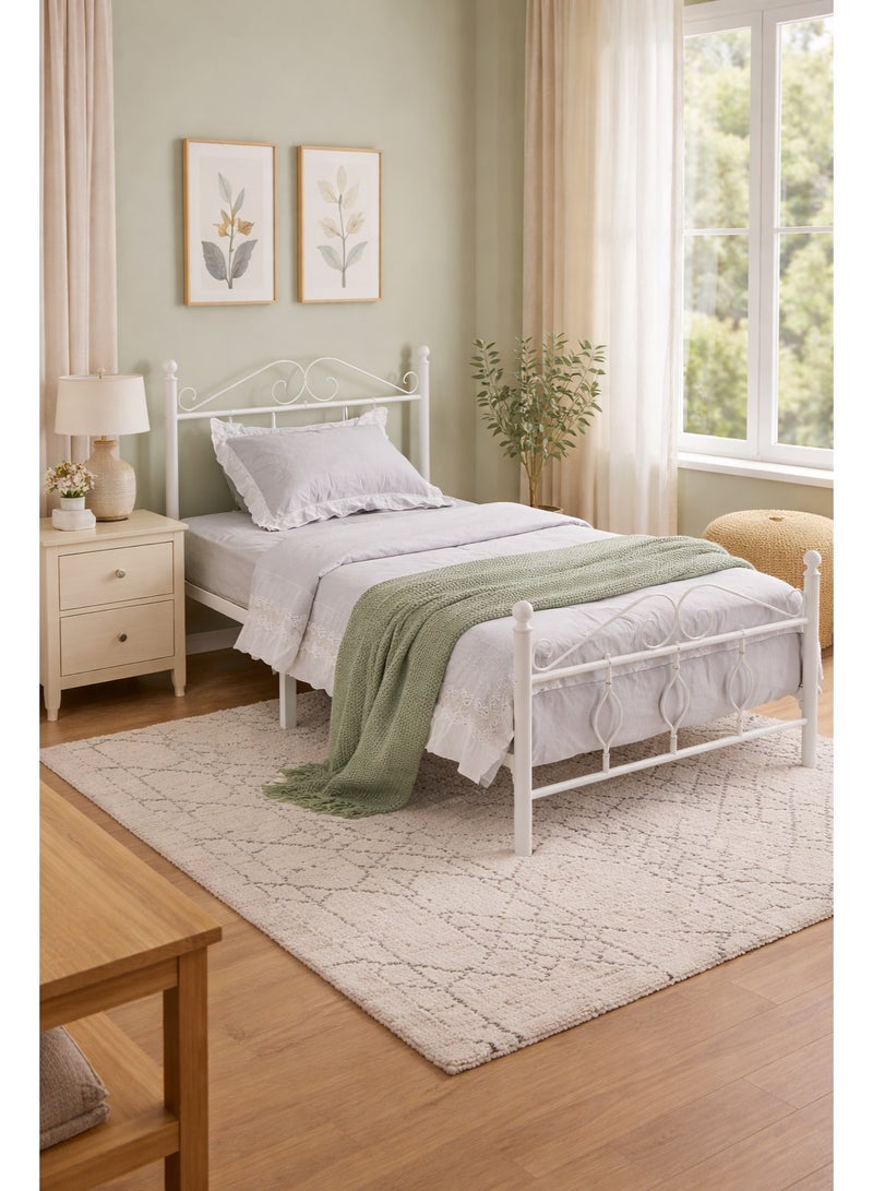 متجر ان زون سرير معدني بشكل انيق مقاس نفر  لون ابيض || 190 سم * 90سم - Image 1