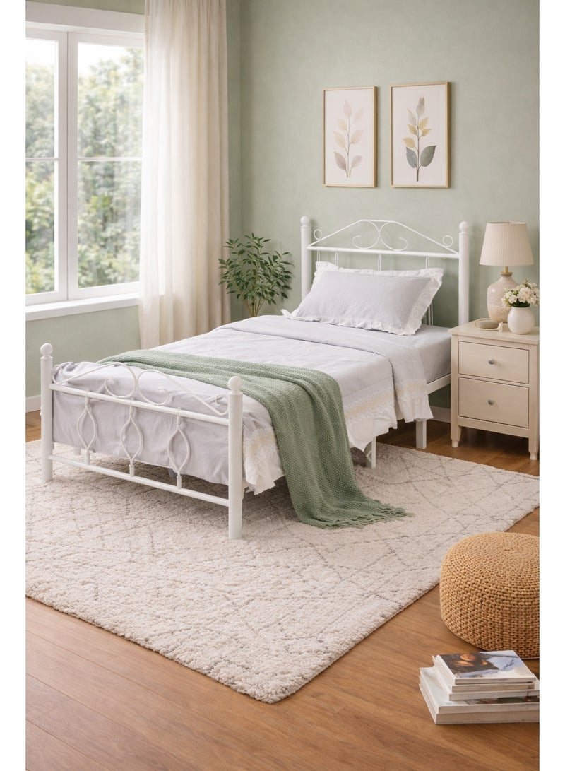 متجر ان زون سرير معدني بشكل انيق مقاس نفر  لون ابيض || 190 سم * 90سم - Image 2