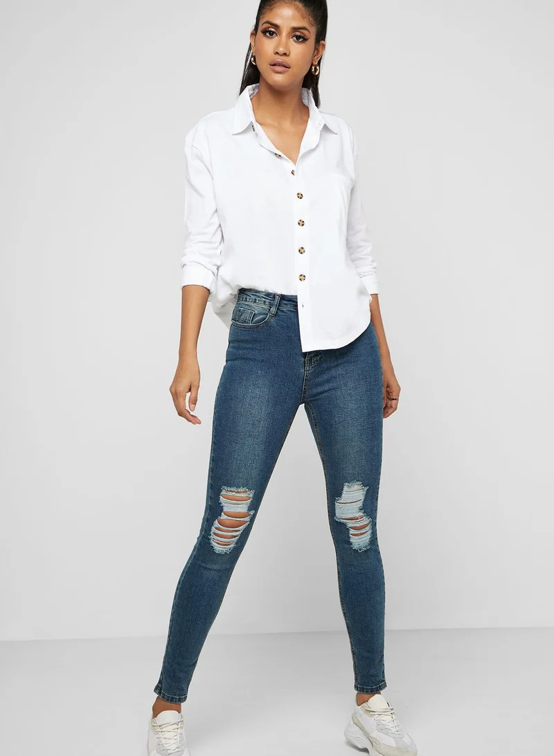 Missguided Sinner High Waist Ripped Skinny Jeans