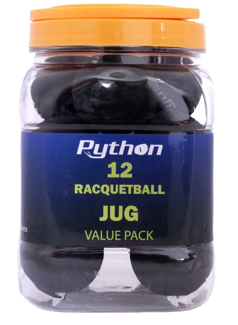 Python Racquetball Python Black Racquetballs (Value Pack - 12 Ball Jug/Long Rally Ball!) - Image 1