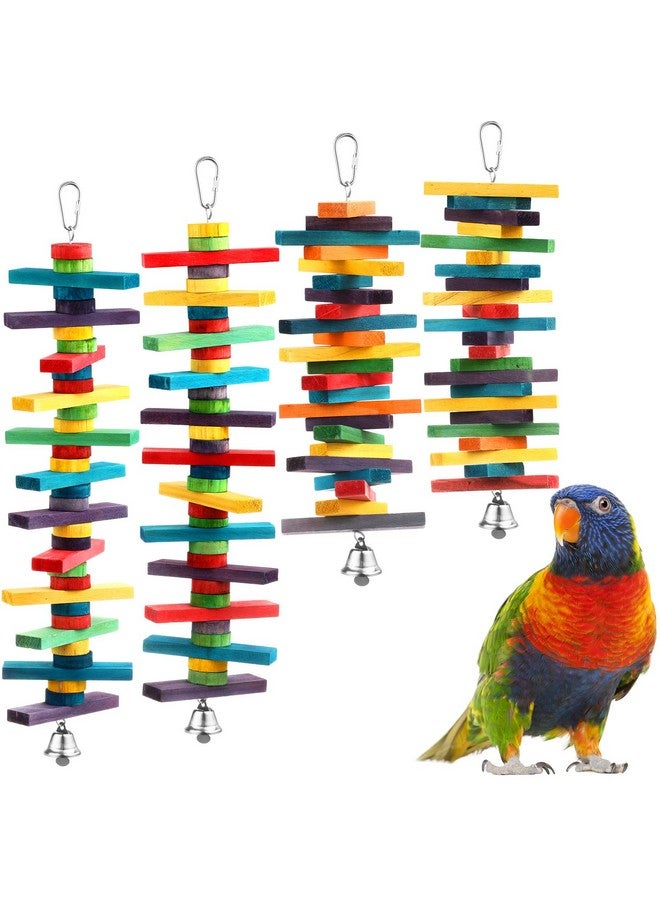 JaGely 4 Pcs Bird Parrot Toys with Multicolored Natural Wood Blocks, Bird Chew Toys for Large Medium Parrots Macaws Lovebirds Doves Cockatiels Conures Parakeets Chewing Biting Foraging, 2 Designs - Image 1