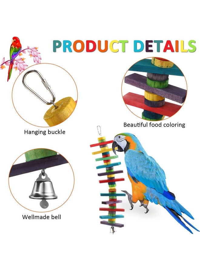 JaGely 4 Pcs Bird Parrot Toys with Multicolored Natural Wood Blocks, Bird Chew Toys for Large Medium Parrots Macaws Lovebirds Doves Cockatiels Conures Parakeets Chewing Biting Foraging, 2 Designs - Image 4