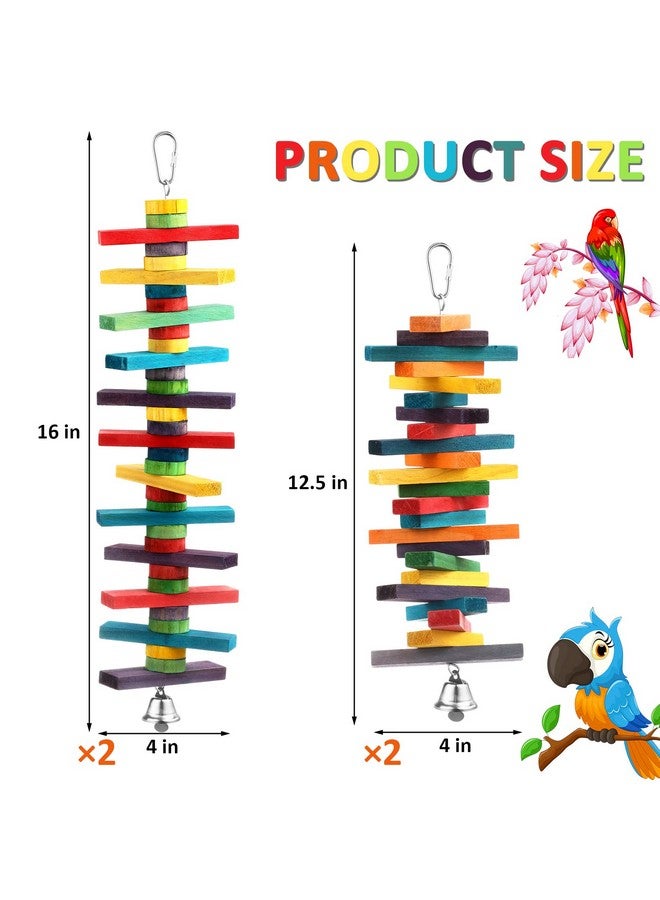 JaGely 4 Pcs Bird Parrot Toys with Multicolored Natural Wood Blocks, Bird Chew Toys for Large Medium Parrots Macaws Lovebirds Doves Cockatiels Conures Parakeets Chewing Biting Foraging, 2 Designs - Image 3